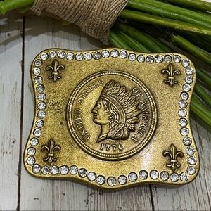 SISI AMBER United States of America Indian Head Rhinestone Brass Belt Buckle